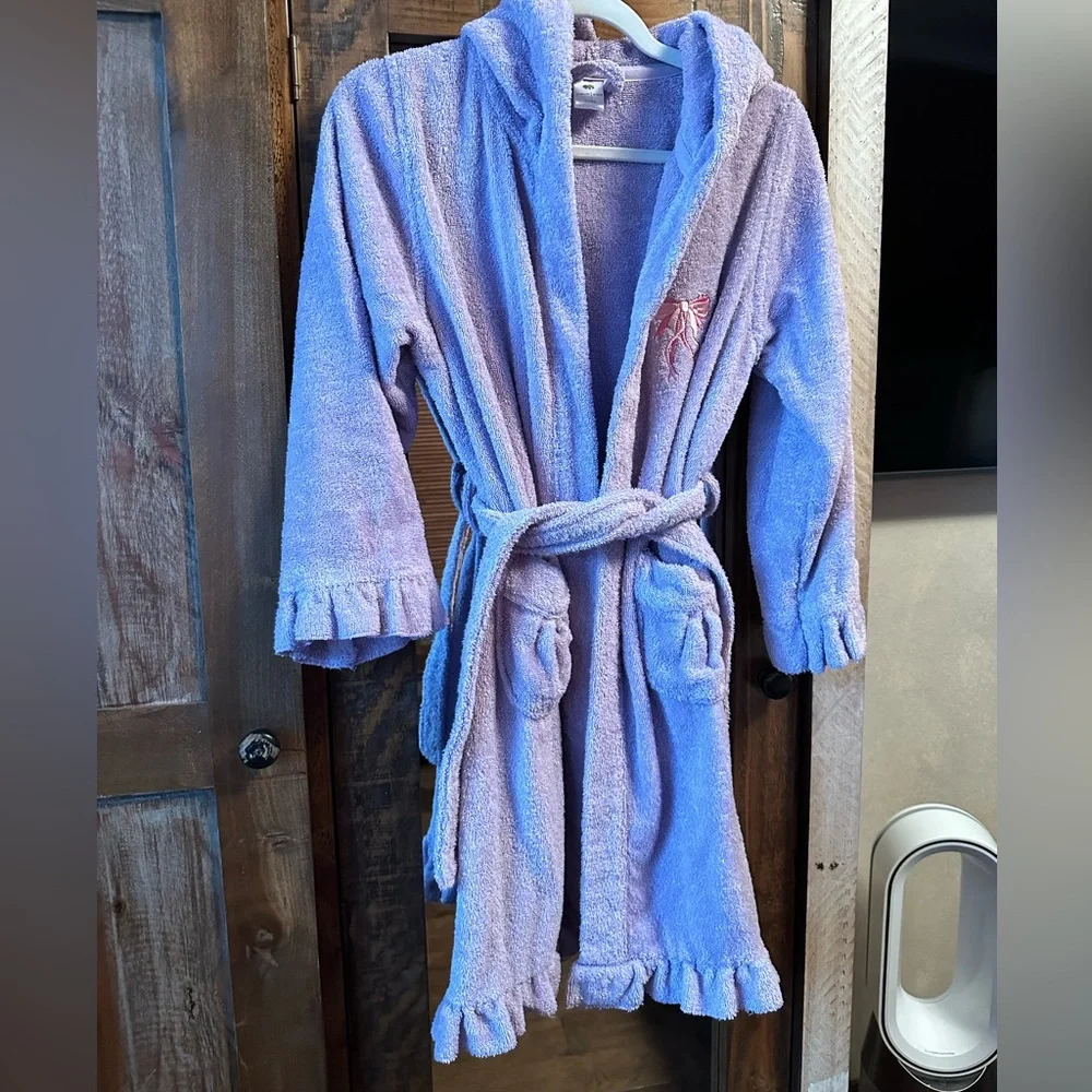 Children's Lavender Hooded Terry Robe with Ruffle Trim